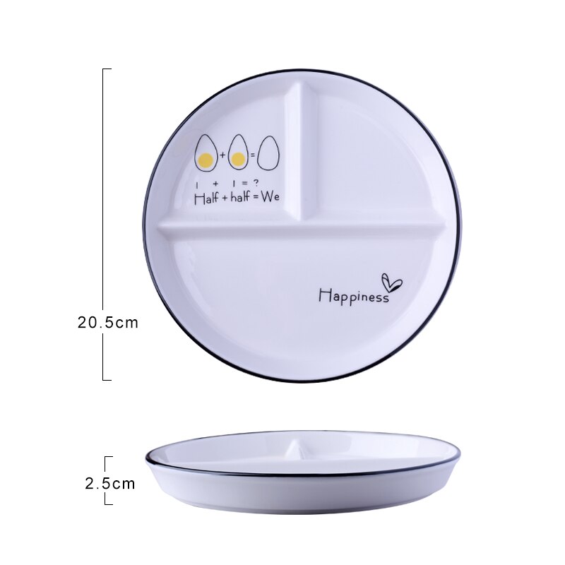 Assiette ronde en céramique de dessin animé, assiette en trois parties, compartiment pour aliments pour bébé, assiette de fruits: F