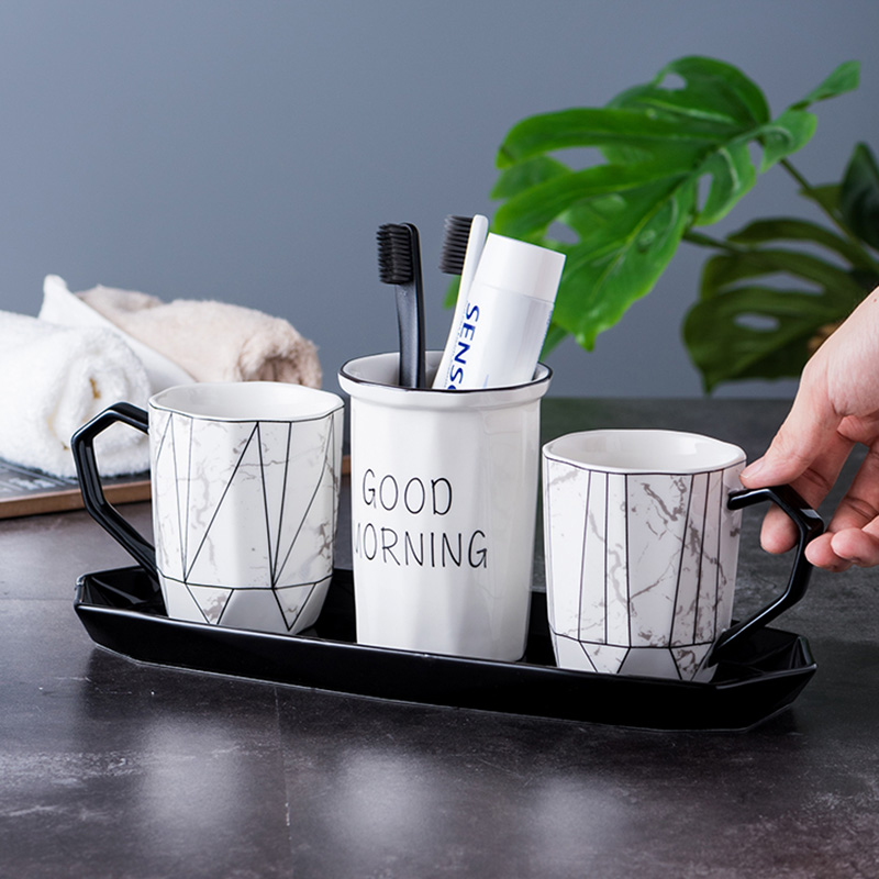 Pohjoismainen keraaminen harjauskuppi kylpyhuoneen pesusetti yksinkertainen tarjotin suukuppi hammassylinteri hammassetti pari koti kylpyhuonetarvikkeet