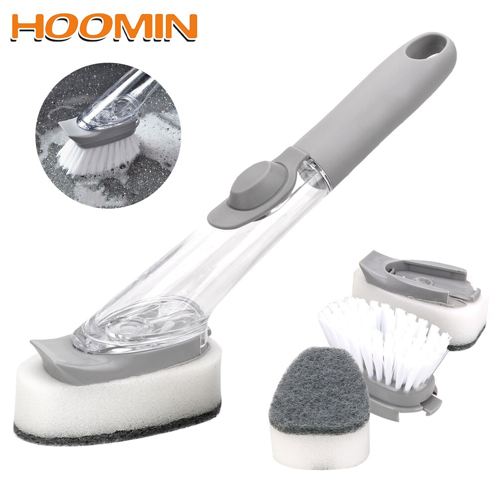 HOOMIN Sink Floor Cleaning Tools Washing Dish Brushes Cleaning Scrubber With 3Pcs Non-Stick Oil Scouring Pad Automatic Liquid