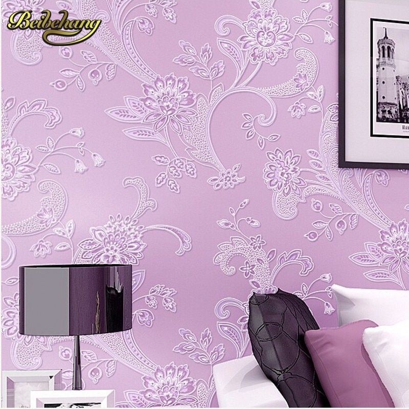 Beibehang papel de parede 3D vliesbehang warme pastorale paarse bloem vliesbehang slaapkamer woonkamer TV achtergrond