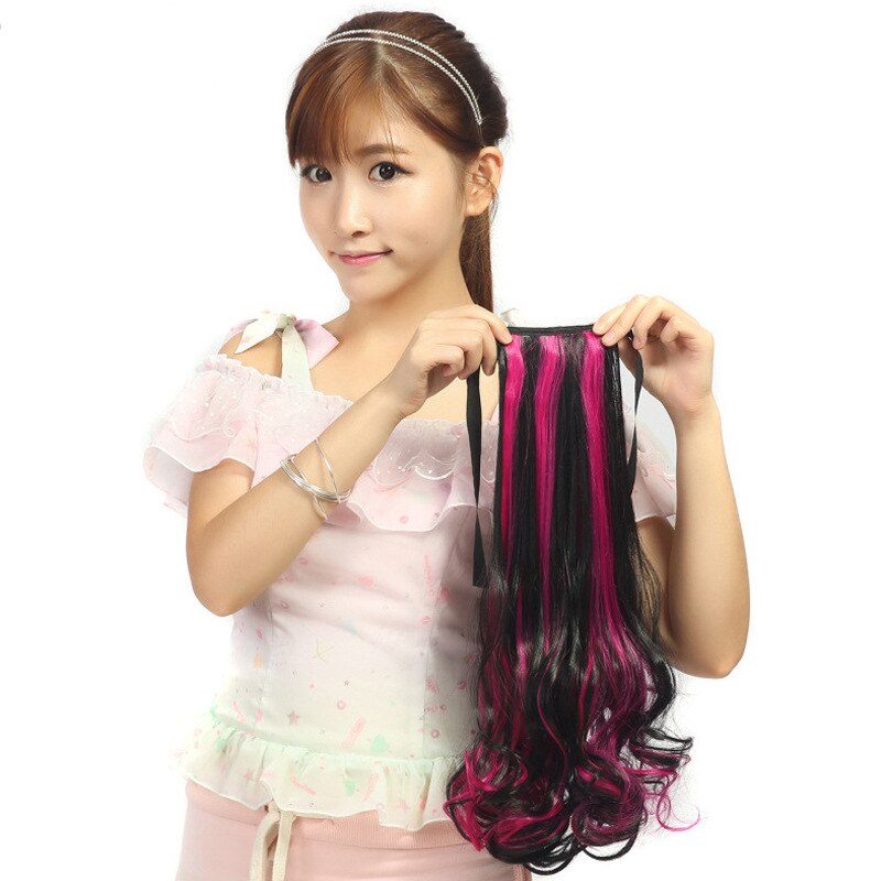 ZM Hairpiece Long Wavy Ombre Mixed ColorDrawstring Pony tail for Women High Temperature FIber Synthetic Ponytail Hair Extensions