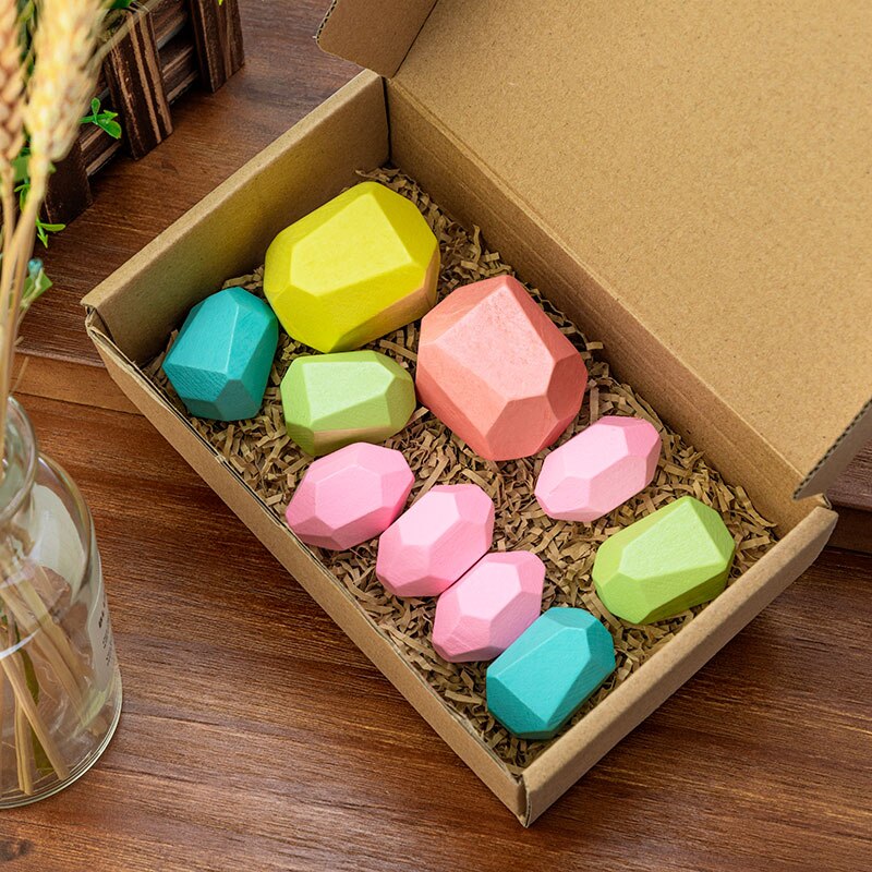 10Pcs Houten Stone Jenga Block Educatief Speelgoed Creatieve Nordic Stijl Stapelen Spel Gekleurde Houten Speelgoed