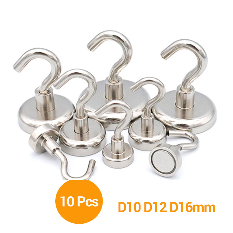 10 stk magnetkroker kraftkrok magnetholder supertung neodym sjeldne jordkrok 10mm d12mm d16mm holde opp  til 1.5kg 2kg 5.5kg