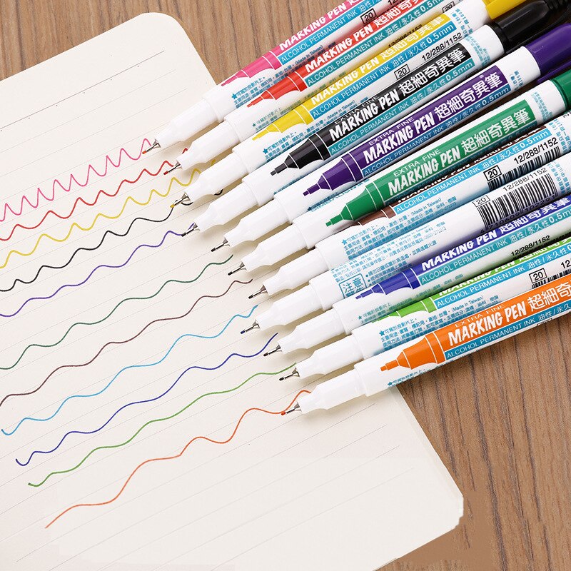 Rotulador Simbalion 0,5, 12 colores, 800mm, tinta extrafina a Base de Alcohol, permanente en película, madera, tela, Metal y vidrio