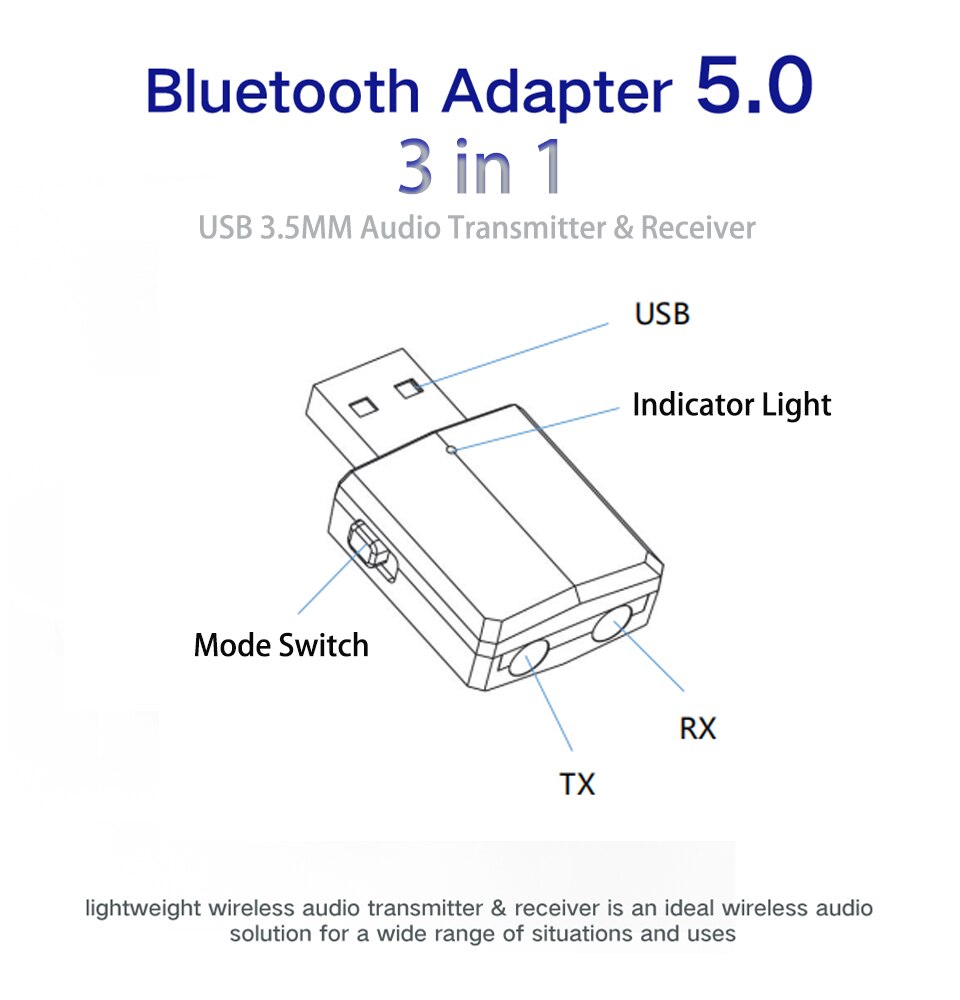 3.5mm usb-bluetooth-adapter mit ein-/ausschalter, 5.0 kabellose stereo-audio-musikempfänger und -sender per bluetooth für tv, pc, auto und aux-anschluss