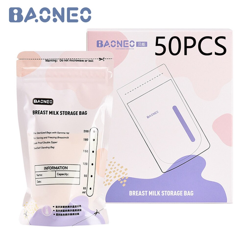 Baoneo 200mL Milk Freezer Bags Mother Milk Baby Food Storage Breast Milk Storage Bag BPA Free Baby Safe Feeding Bags Feeding: 50pcs