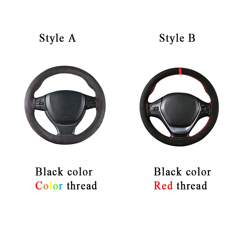 Suede Steering Wheel Cover For Car Universal 38cm Braided Protection Leather Anti Slip Interior Parts