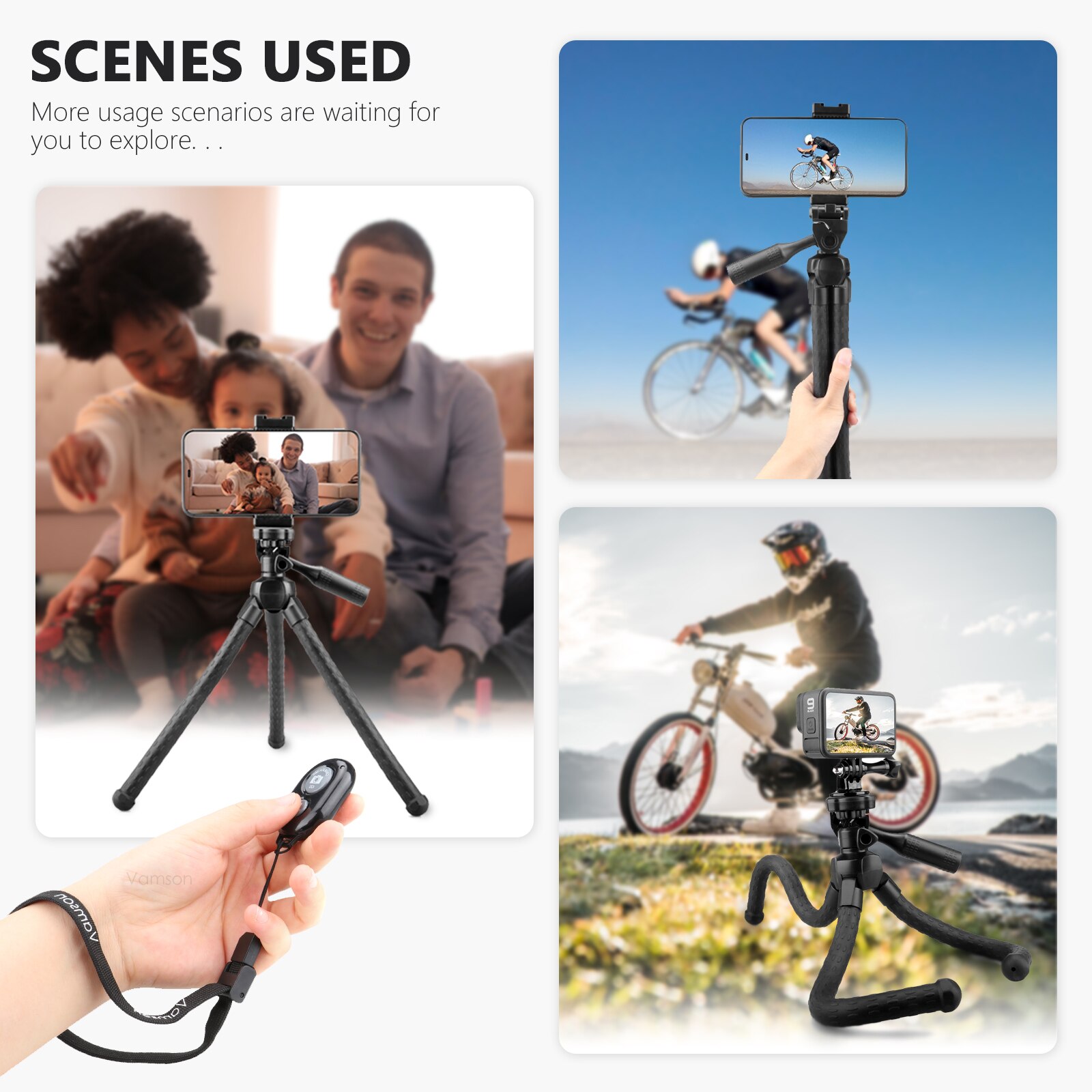 Vamson-trípode Flexible con control remoto inalámbrico para cámara de acción, accesorios para gopro 10 9, VP434