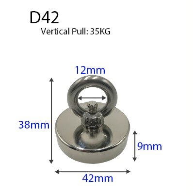 10 meters long Fishing Magnets Rope Suitable for Deep Sea Salvage Strong Search Magnets Fishing Pot Fishing Magnets 10KG -150KG: D42 (35KG Max)