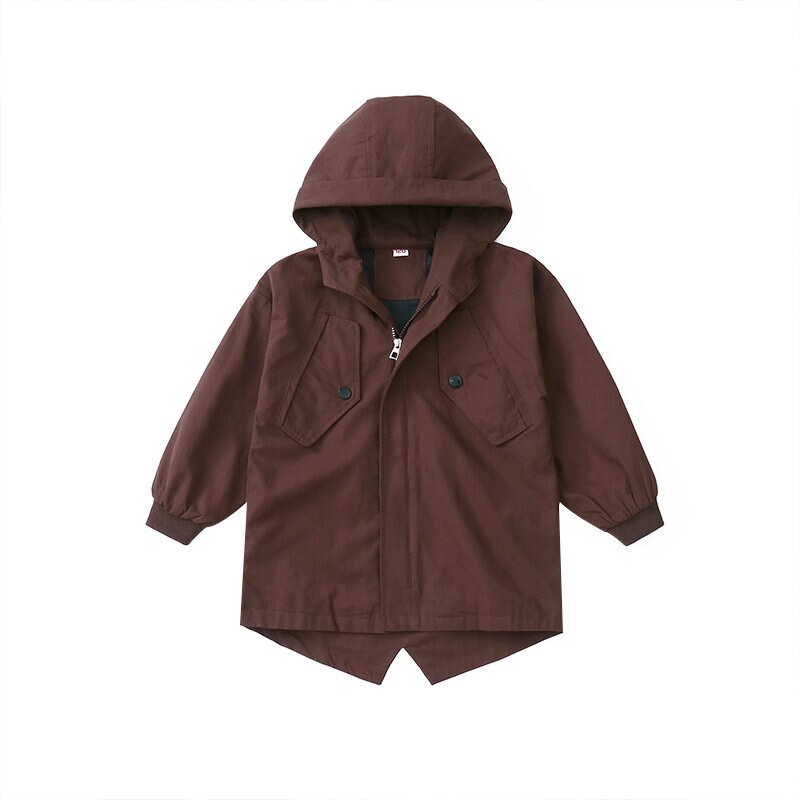 Long modèle décontracté garçons à capuche Trench Coat enfant 4-13 ans automne printemps garçons lettre Trench veste d'extérieur