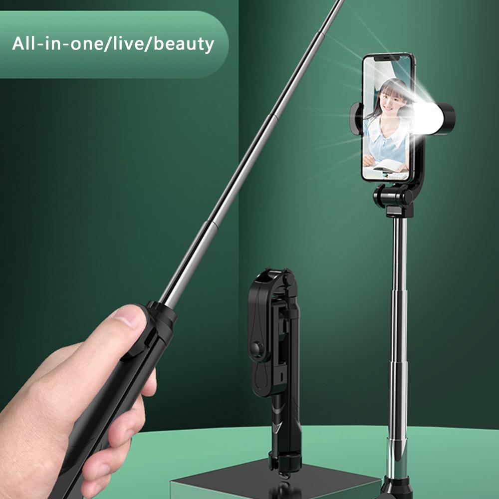 Draagbare Bluetooth Selfie Stok Statief Met Licht Invullen Draadloze Afstandsbediening Foto Selfie Stick Voor Xiaomi Huawei Telefoon