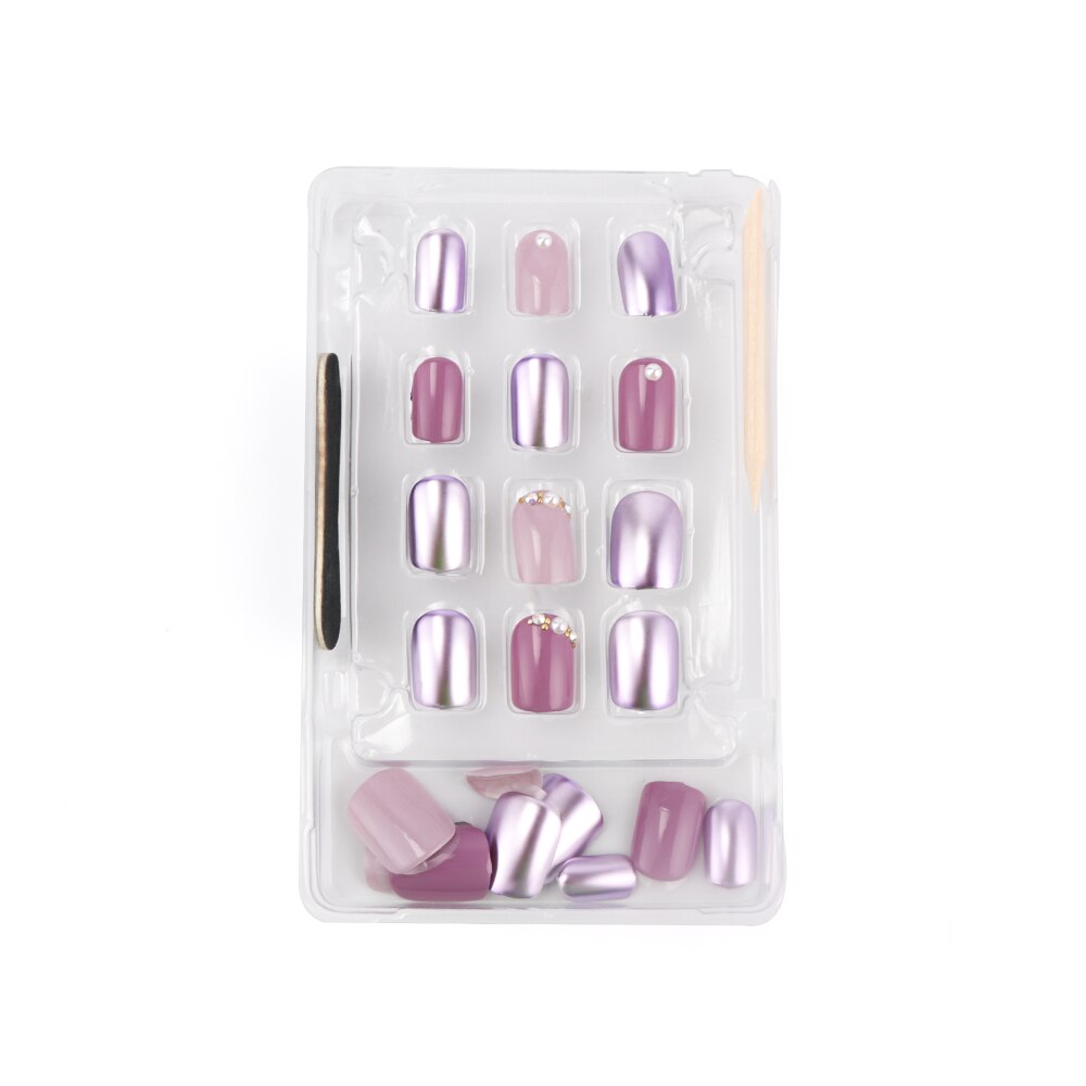 24 Pcs Paars En Zilver Nep Nagels Mode Decoratie Volledige Dekking Nep Nagels Stijlvolle Dames Nagels Met Lijm sticker