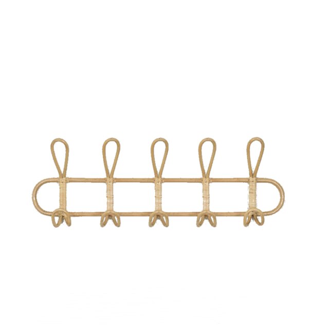 Ganchos de pared de mimbre Retro, organizador de Hoom, perchero para ropa, sombrero, gancho colgante para ropa de baño y sala de estar, colgador de decoración para habitación: Natural -five hooks