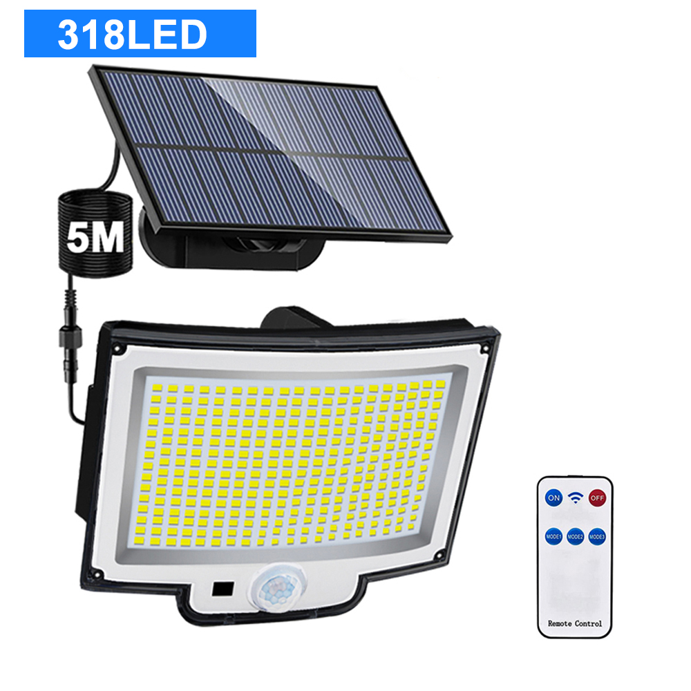 106 LED lumières d'inondation solaires extérieur télécommandé capteur de mouvement lumière de sécurité solaire alimenté du crépuscule à l'aube appliques murales Garage: Sunny Jaune / 6-10W