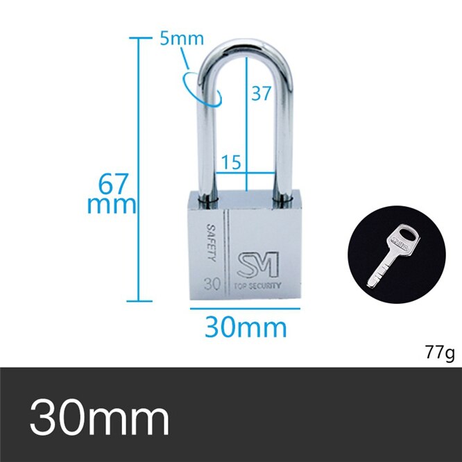 5PCS Universal Stainless steel Heavy Duty Key Lock 30/40/50/60MM Weatherproof Security Padlock Outdoor Gym Safely Door Lock: 30mm
