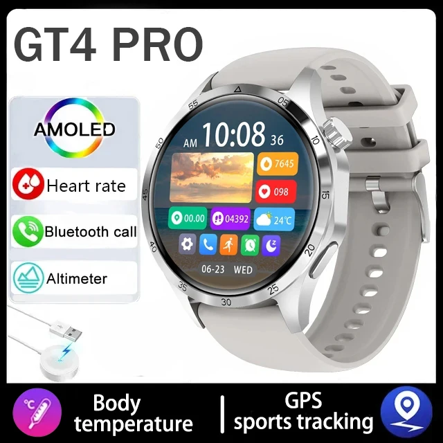 2025 Nuovo 4 pro accorto guarda da uomo Schermo AMOLED HD da 1,43 pollici GPS Chiamata Bluetooth Monitoraggio della saluto Funziona per androide IOS ragazza: Rosa