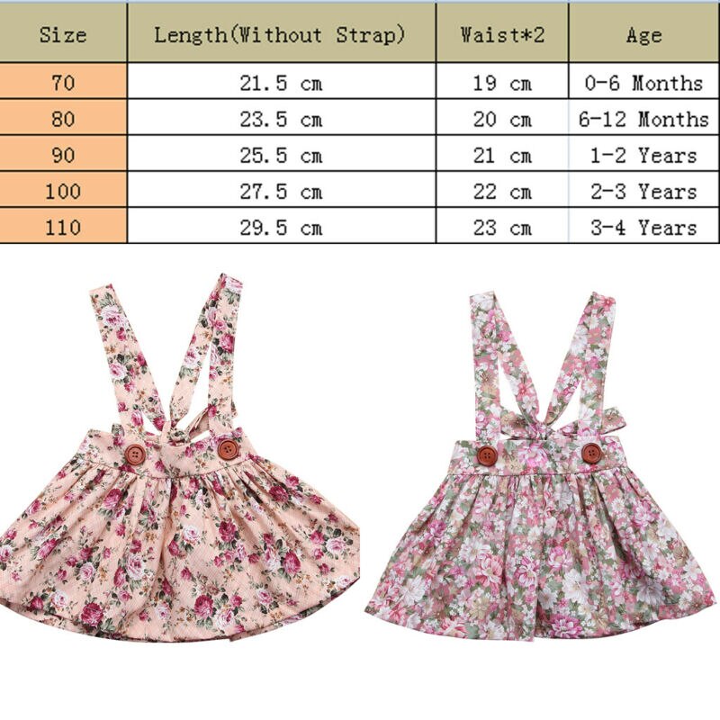 Søde småbørn børn baby piger nederdel blomstret prinsesse hagesmæk stropper seler tutu nederdele festkonkurrence outfits tøj 0-4y