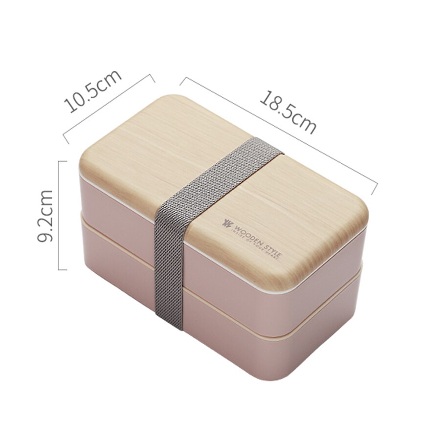 2 Layers Portable Lunch Box Stainless Steel Children School Picnic Office Microwave Bento Lunch Box Cartoon Food Container Box: wooden pink