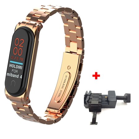 YUEDAER mi Band 4 correa de Metal para Xiaomi mi Band 4 correa de acero inoxidable mi Band 4 correas de muñeca mi lanese Loop mi Band4: Steel rose ad tool