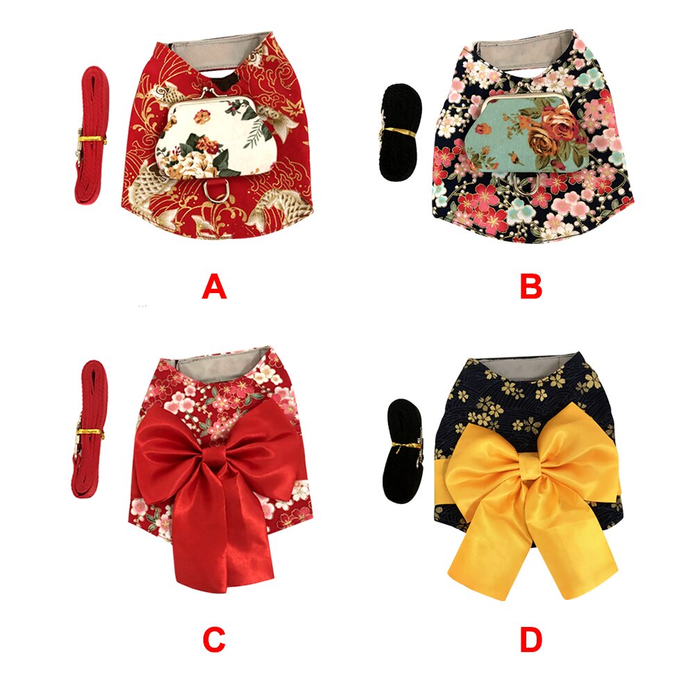 Daily Cat Harness Printed Pet Clothes With Traction Rope Party Kitten Outdoor Walking Japanese Style Soft Apparel Travel