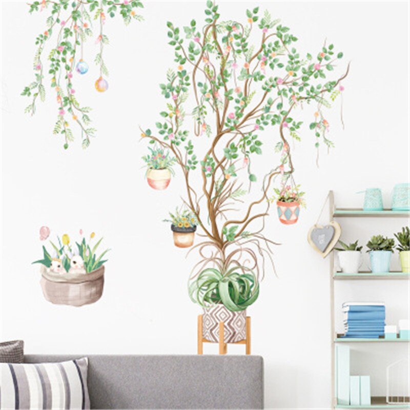 Groene Boom Wind Chime Katten Muurstickers Home Decor Plant Muurstickers Voor Woonkamer Kinderen Slaapkamer Nursery Keuken Decoratie: Goud