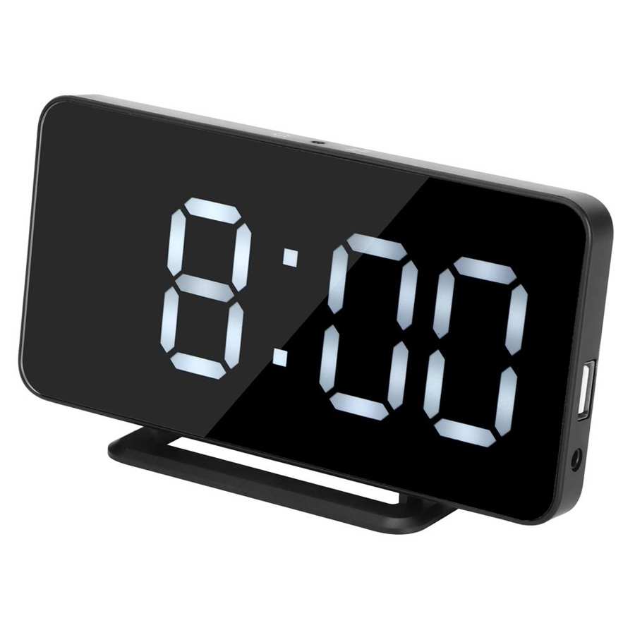 LED Mirror Electronic Clock with Temperature Display Automatic Brightness Wall Mounted or On the Desk Material Desk