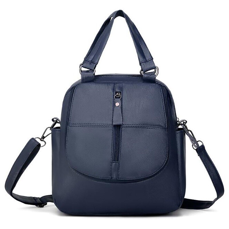 Multifunctional Black Red Women Backpacks Shoulder Crossbody Bags for Girl Bookbags Solid Small Schoolbags Travel Bag: navy