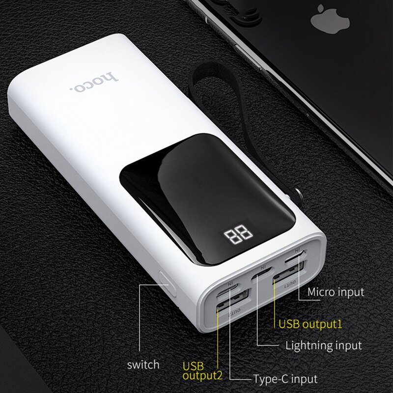 HOCO banku mocy 10000mAh mini wyświetlacz doprowadziło USB zewnętrzna bateria przenośna powerbank robić iPhone'a X xiaomi szybkie ładowanie z smycz