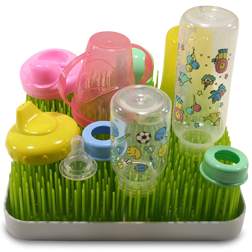 Estante de secado para encimera de biberones, escurridor para botellas infantiles, platos, contenedor de césped de imitación