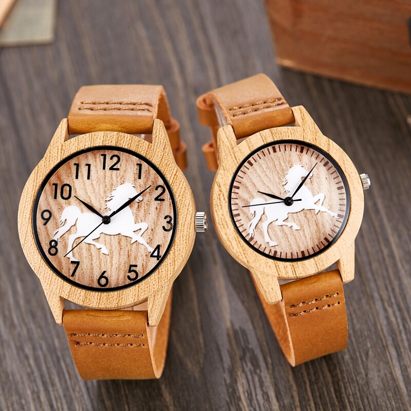 Bambu eller häst imitation trä klocka män kvinnor par armbandsur trä klockor akryl hane brun armbandsklocka reloj: Parklocka 1