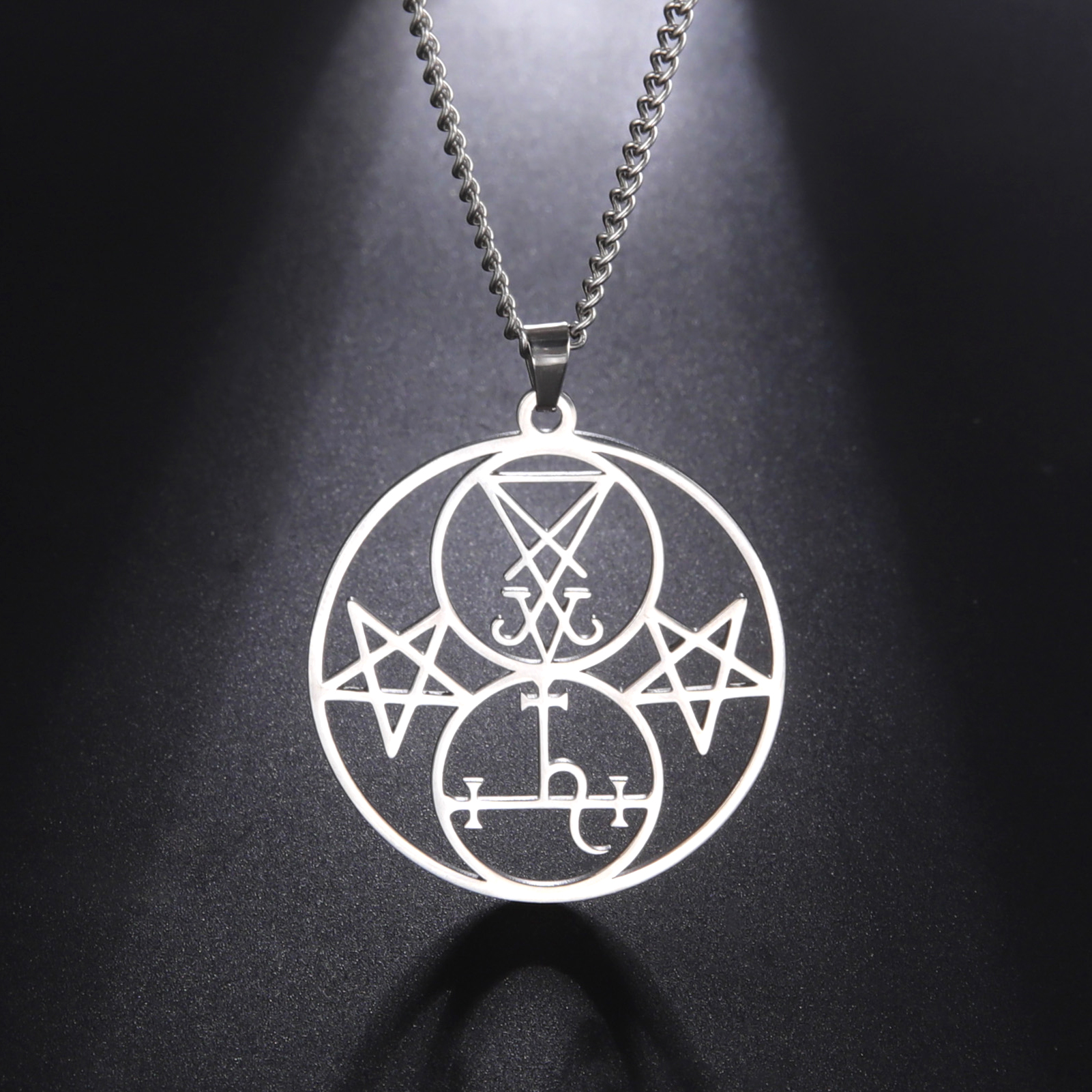 EUEAVAN Sigilo de Lucifer Lilith doble sello colgante collar Iglesia Satán demonio satánico acero inoxidable pentagrama amuleto joyería