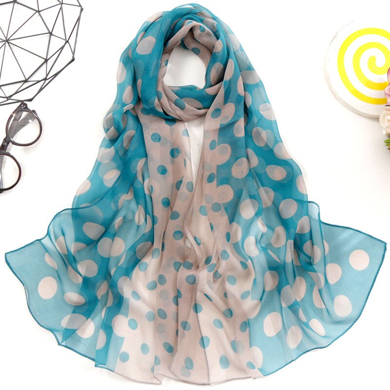 Foulard en mousseline de soie georgette à pois pour femme, long châle bandana, fin, pour l'été: 13