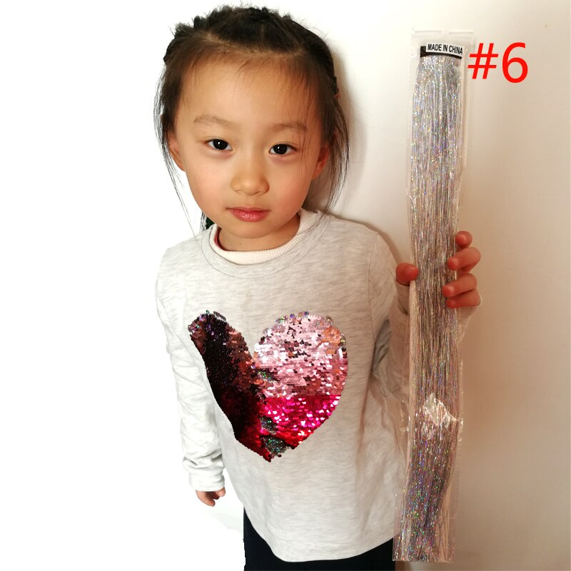 1pc fairy hair tinsel kit varmebestandig pack clip skinnende glitter hair extensions tilbehør til børn piger kvinder 13 farver 45cm: 1pc farve 6