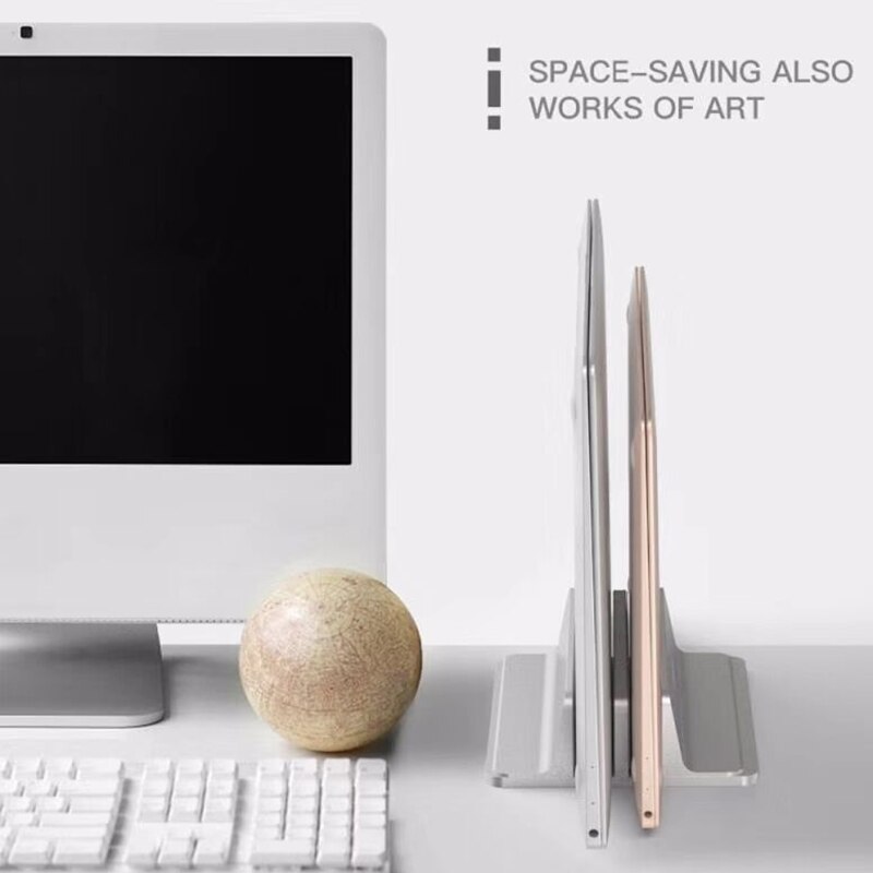 Vertikalt laptopställ 2 in 1 stationär platsbesparande hållare tjocklek justerbar dockadräkt för alla macbook/ytor