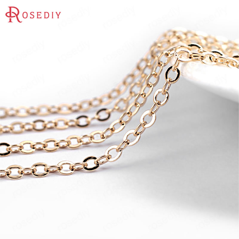 2 Meters width:1.5MM 2MM 24K Champagne Gold Color Brass Flat Oval Chains Necklace Chains Jewelry Accessories