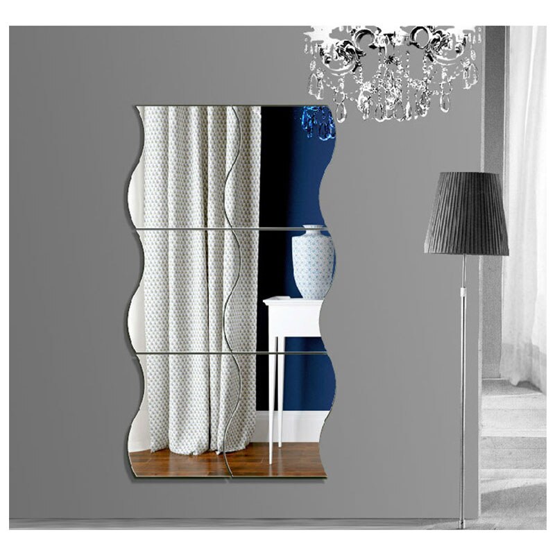 6 teile/los 3D Gespiegelt Aufkleber Dekorative Acryl Spiegel Welle bilden Zauberstab Aufkleber Wohnzimmer Schlafzimmer Umkleidekabine Kunst Wohnkultur