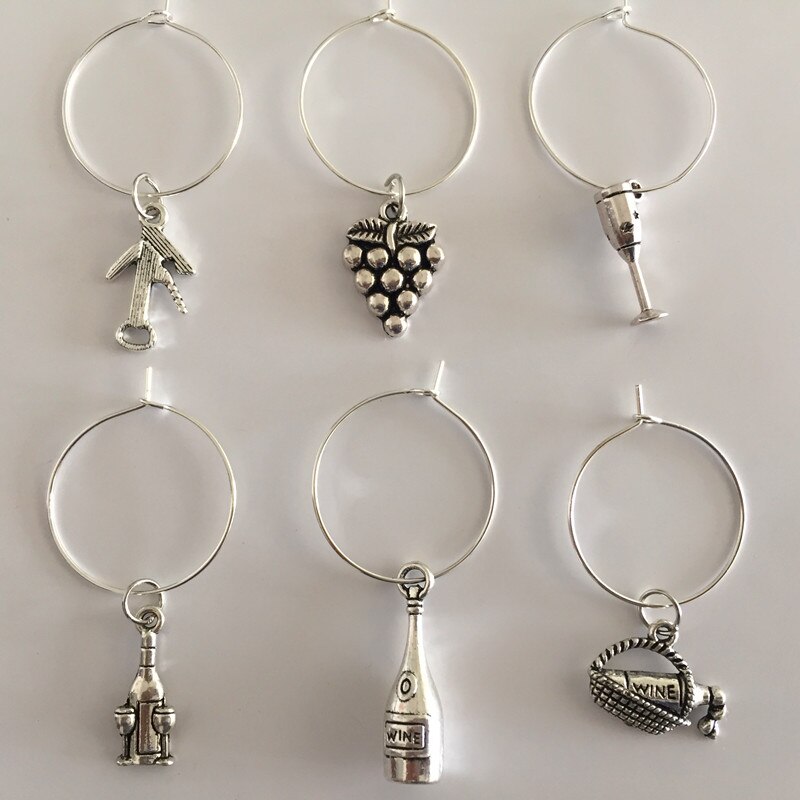 Sæt  of 6 stk vin charms vinglas charms ringe tusch jule vinglas tusch charms