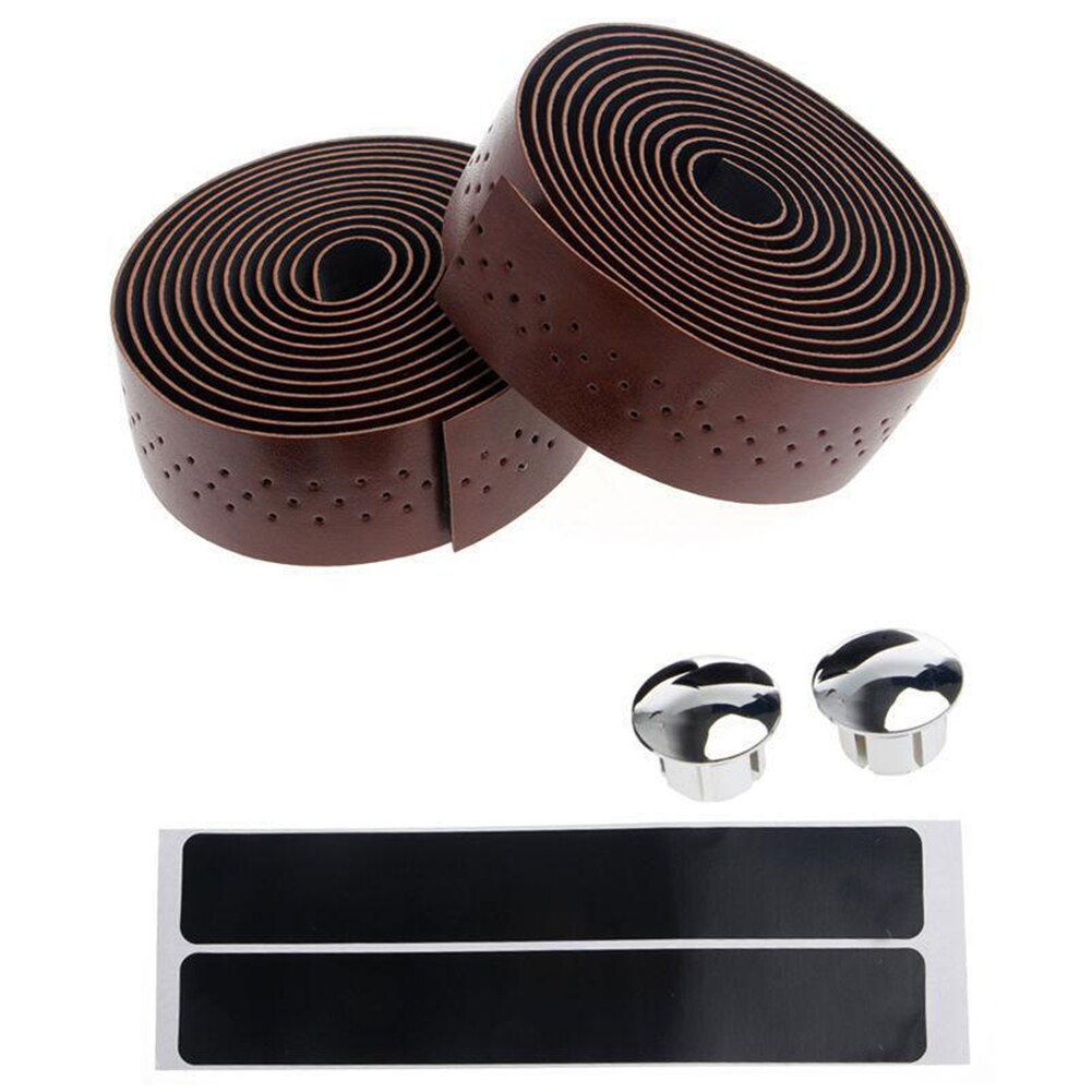 1 par cyklar mtb vägcykel styrtape pu läder cykel kork wrap bar grepp band näthål bälte bar solid färg: Brun