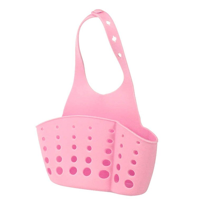 Plastic Hanging Kitchen Sink Caddy Organizer with Snap On Faucet - Sponge Holder Rack Space-saving Hanging Storage Bag: Pink
