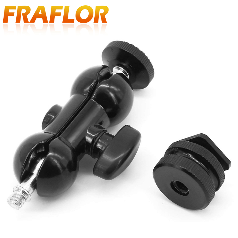 Multi-função dupla ballhead montagem com sapata 1/4 câmera parafuso tripé braço mágico mini bola cabeça equipamento universal suporte