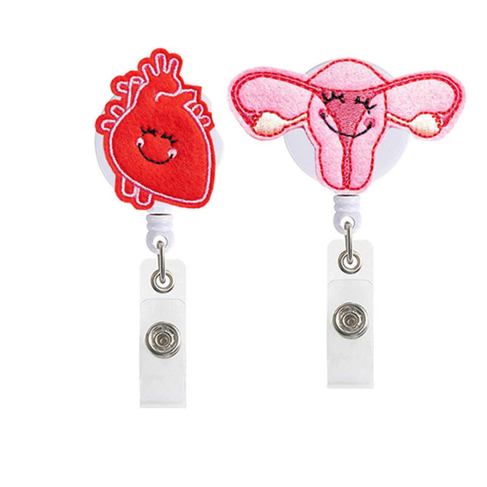 Cute Retractable Nurse Badge Reel Clip Badge Holder Students Doctor ID Card Holder Kawaii Needle Organ Heart Brain Pattern