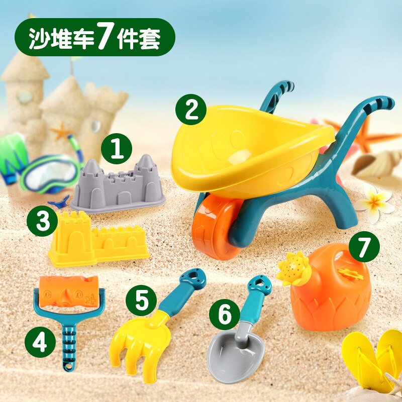 Giocattoli da spiaggia estivi giochi da bagno per bambini carrello di sabbia Set di strumenti per secchiello Beach Party Sport giocattolo all&#39;aperto gioco educativo per acqua ragazzo regalo per bambini: 7pcs set