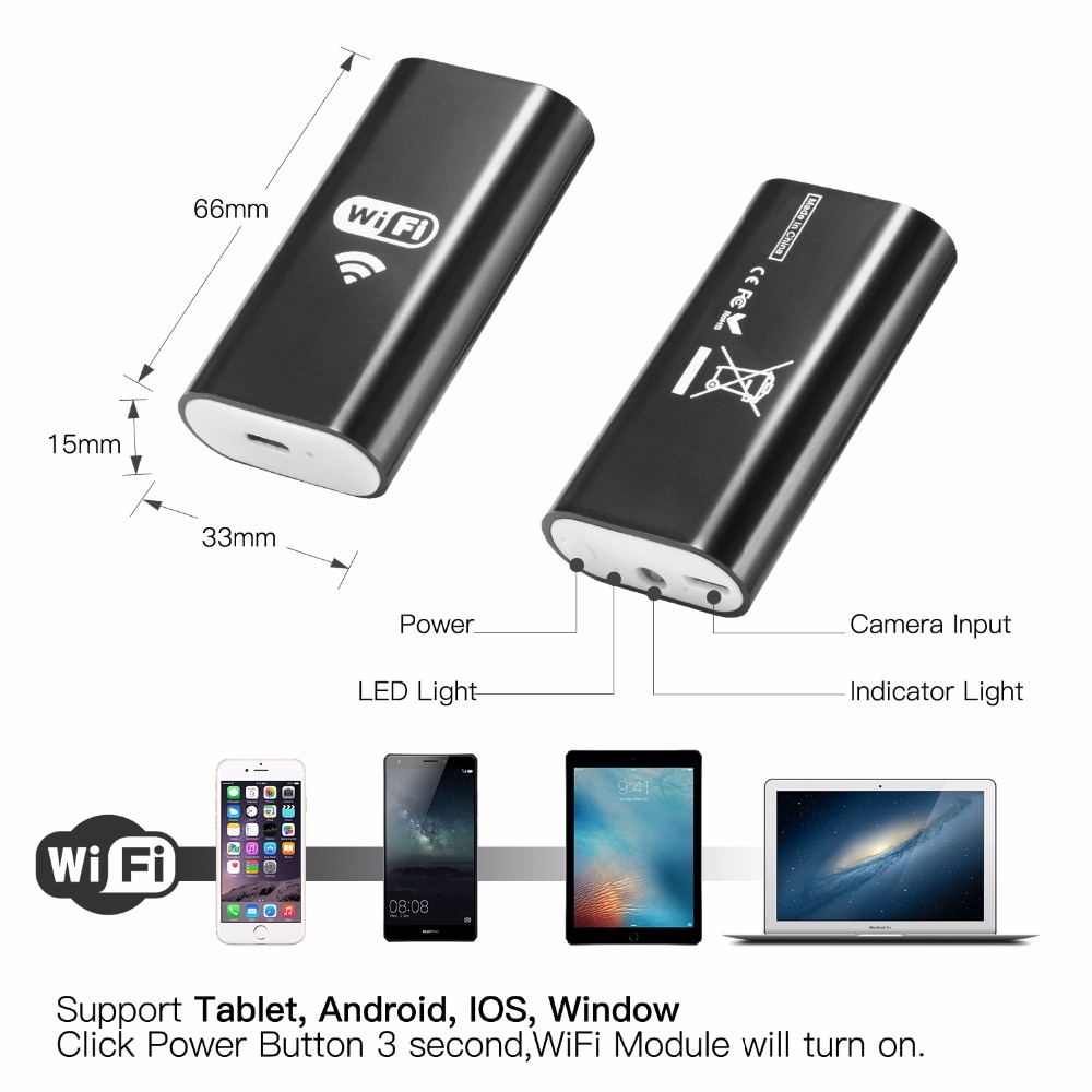 1200P 8mm Lens WiFi Connection Iphone Android Camera Inspection Endoscope Windows USB Endoscope Led Light Waterproof Borescope