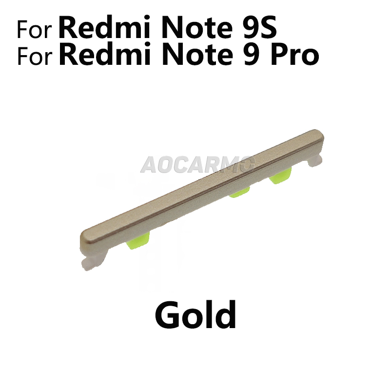 Aocarmo Voor Xiaomi Redmi Note 9 Pro Note9S Power On Off Knop + Volume Up Down Knoppen Side Schakelaar Sleutel vervanging Deel: Yellow / Gold