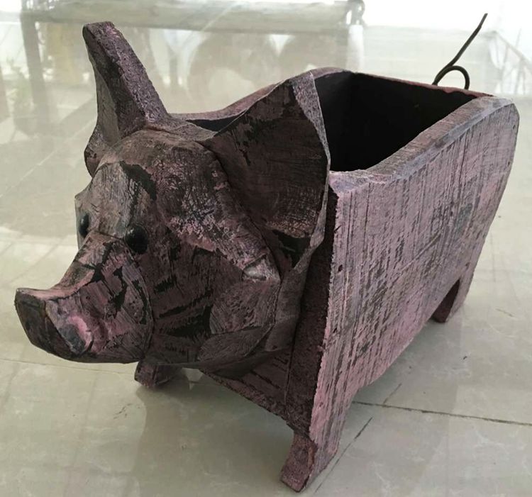 handmade unique animal shabby chic wooden planter boxes: pig