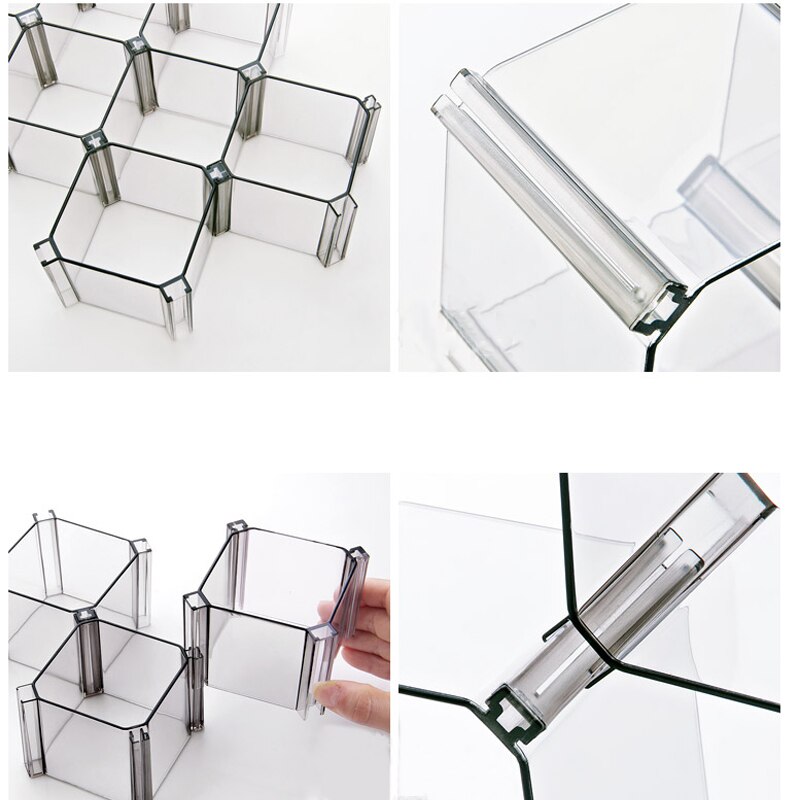 6Pcs DIY Plastic Drawer Adjustable Grid Separator Divider Partition Storage Organizer Underwear Socks makeup Clapboard Organizer