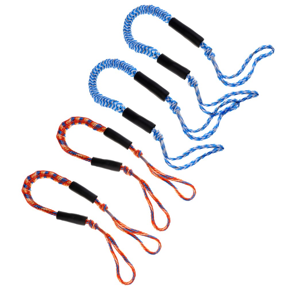 Pack of 4 - Soft Loops Tie-Down Straps - 3.5ft Polyester Webbing Bungee Cord for Marine Boat Dock - Orange/Blue +Blue/White
