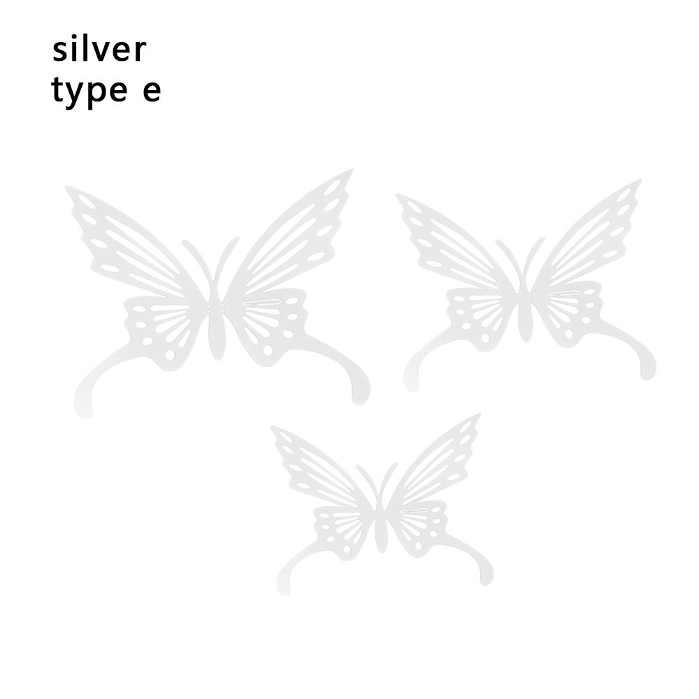 12 Stks/pak 3D Hollow Vlinder Muurstickers Diy Metalen Textuur Goud Zilver Rosegoud Mariposas Decals Feestartikelen Home Decor: silver-e