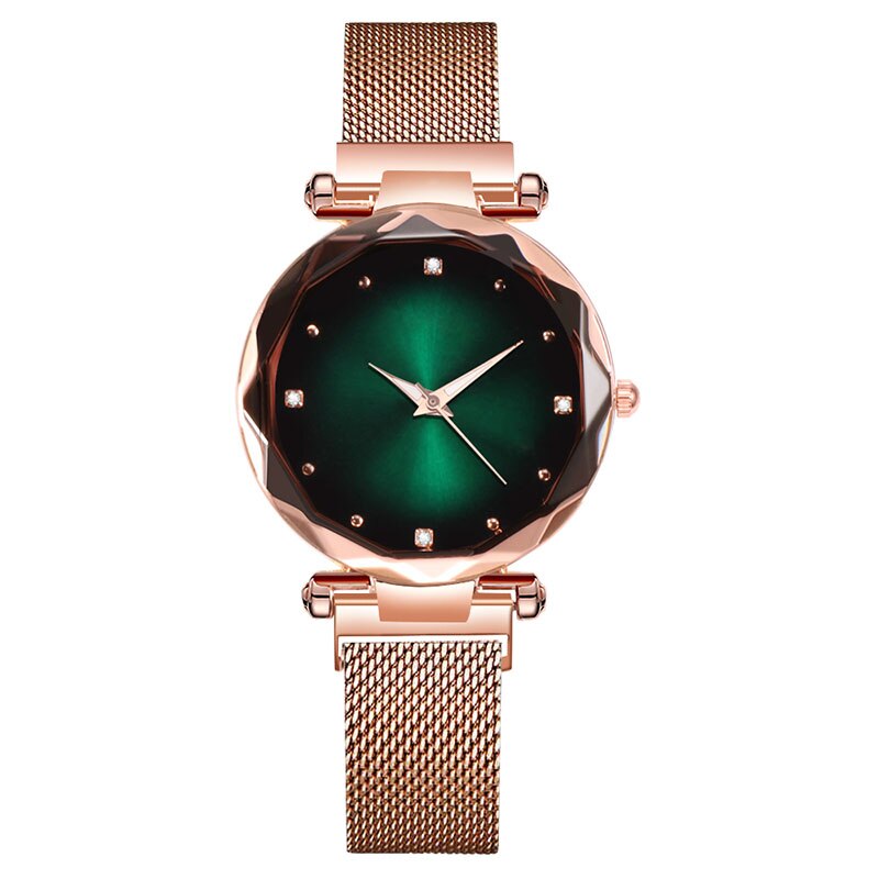 Kvinder ur magnet spænde armbånd ur kvinder luksus diamant kvinders ure kvarts ur damer armbåndsur: Grøn
