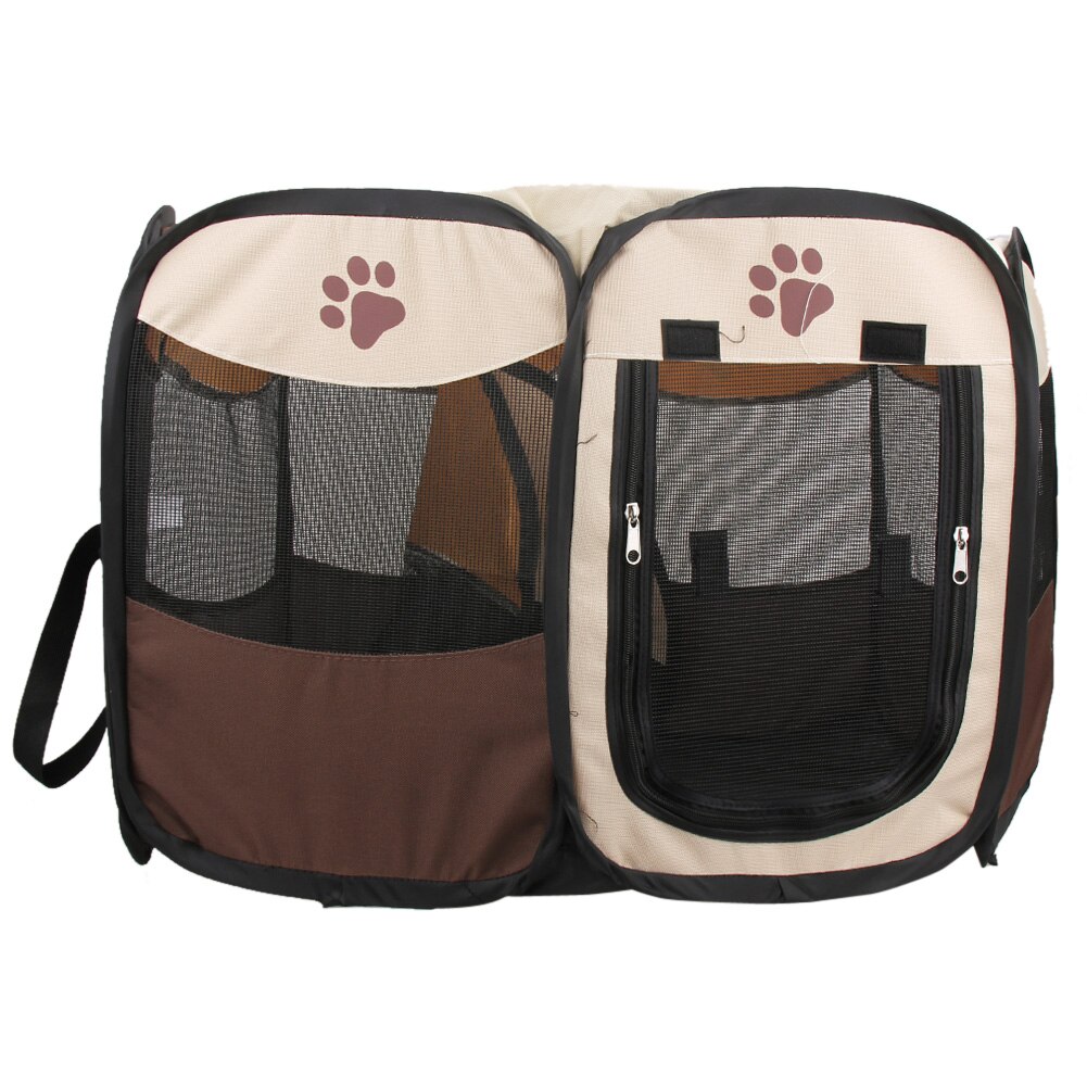 Garra impressão portátil dobrável pet cerca interior ao ar livre jogo seguro guarda playpen pequeno médio gaiola animal para gato cão: Coffee